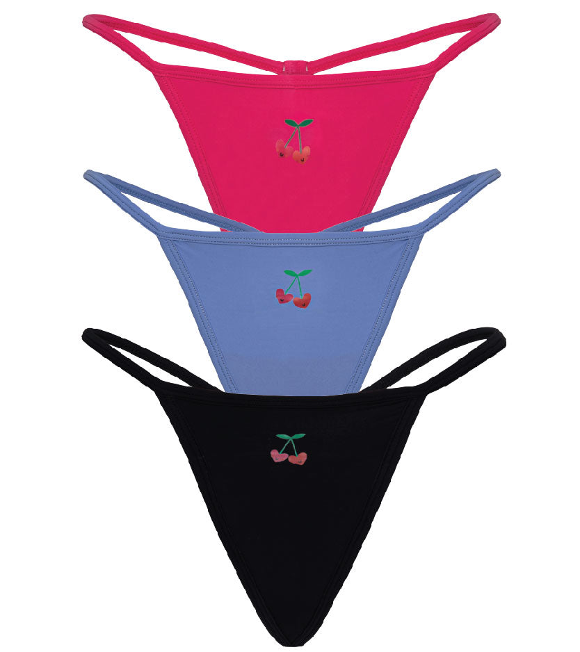 3-PACK Leakproof String Thong Liner - Onyx, Cheeky Pink, Lila