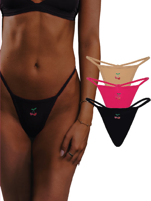 3-PACK Leakproof String Thong Liner - Sienna, Cheeky Pink, Onyx
