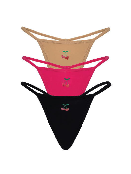 3-PACK Leakproof String Thong Liner - Sienna, Cheeky Pink, Onyx